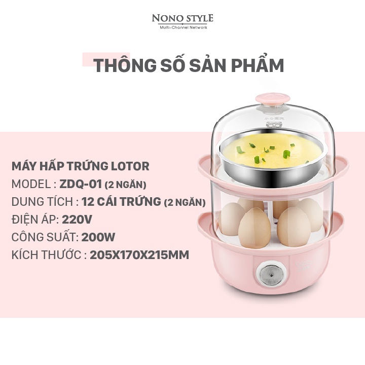 [Mã ELHADEV giảm 4% đơn 300K] Nồi Hấp Trứng 2 Ngăn Lotor ZDQ-01, Bảo Hành 12 Tháng