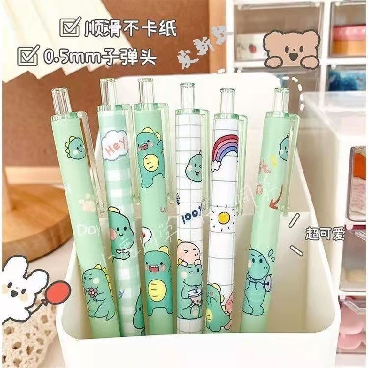 Set 6 Bút Bi Mực Đen Ngòi 0.5mm Hình Khủng Long Phong Cách Hàn Quốc Đáng Yêu