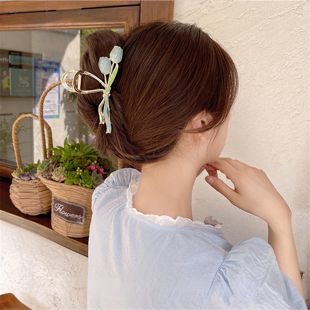 Kẹp Tóc Hình Hoa Tulip Bằng Kim Loại Thời Trang Hàn Quốc Cho Nữ