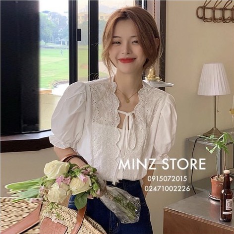 áo babydoll cổ tròn ngắn tay vuông ren A.207 freeship50k | BigBuy360 - bigbuy360.vn