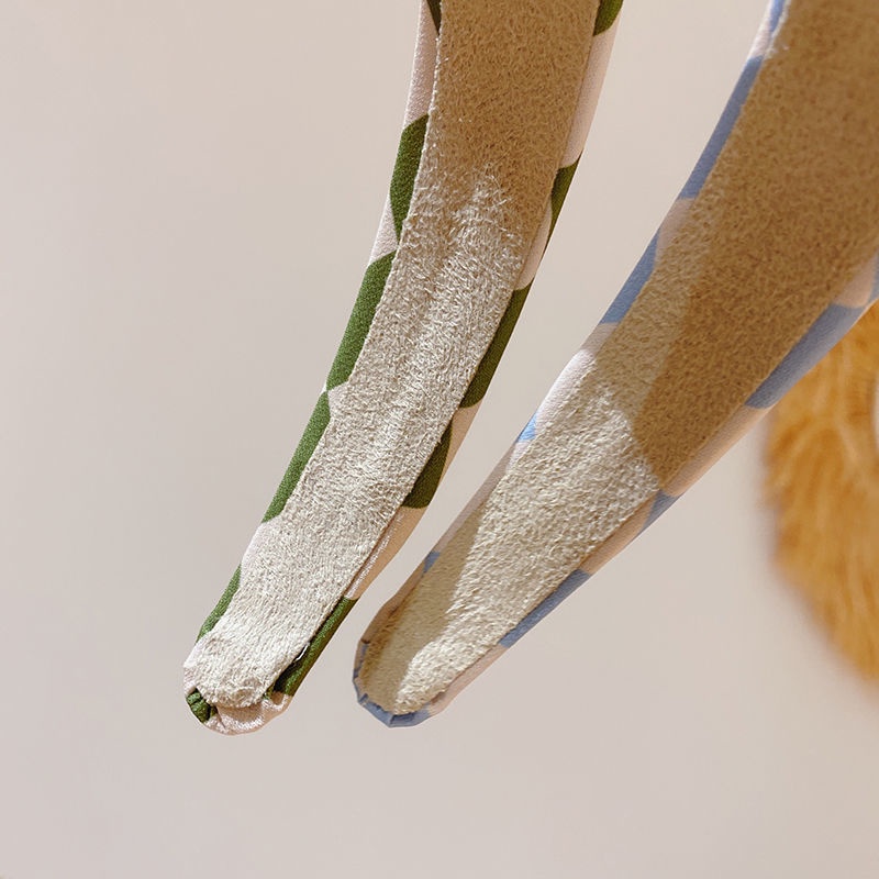 Dây Cột Tóc Bản Rộng Bằng Vải Kẻ Sọc Caro