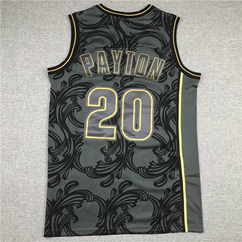 Áo Thun Thể Thao Sát Nách In Logo Đội Bóng Rổ NBA Jersey Seattle Payton Màu Đen Cổ Điển Size Lớn Unisex
