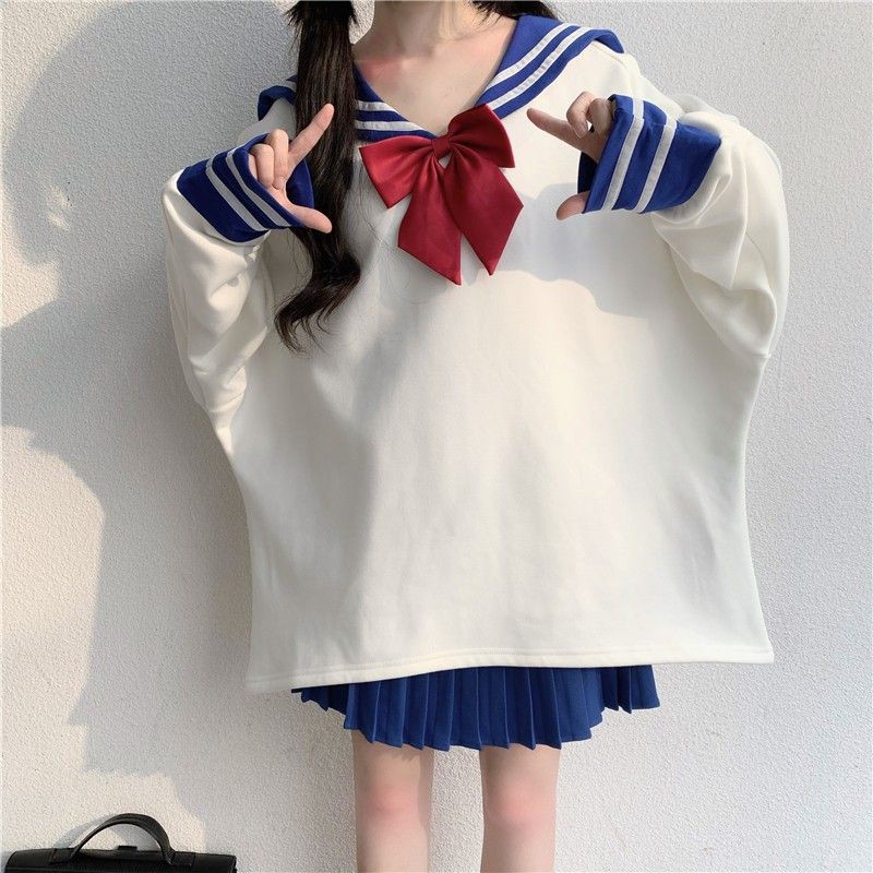 [ORDER] Set đồ nữ sinh Nhật Bản áo thủy thủ tay dài có cà vạt + váy xếp li ngắn xanh ulzzang ( có bán riêng )