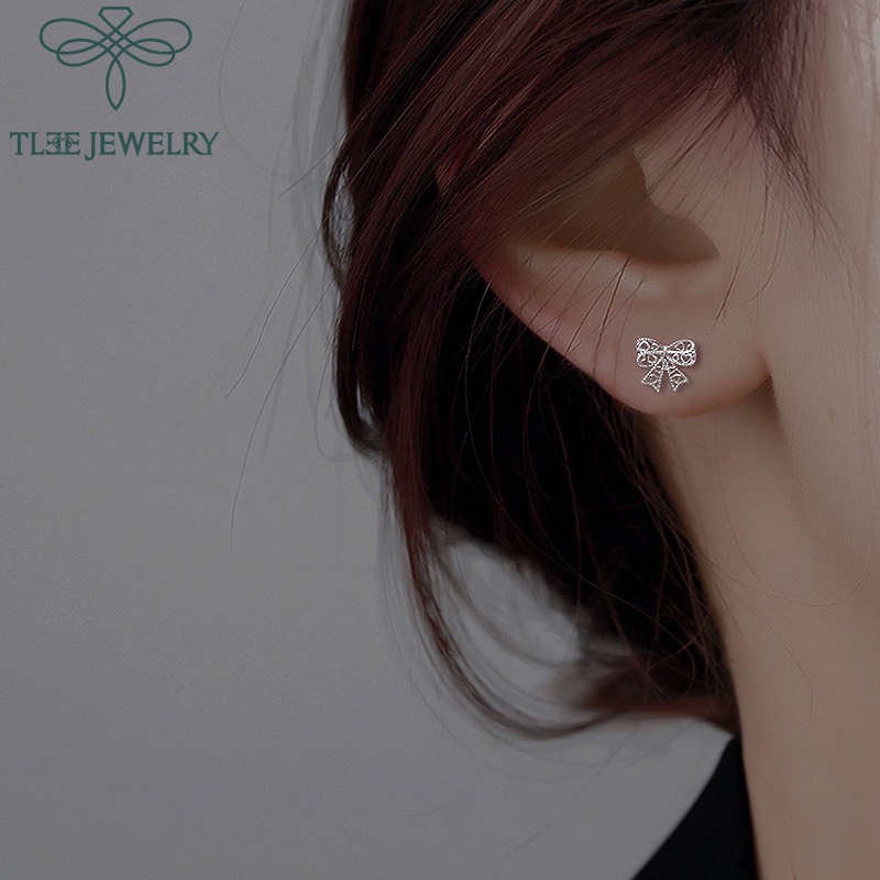 Khuyên tai bạc nữ TLEE nơ đan nữ tính basic TleeJewelry B0171