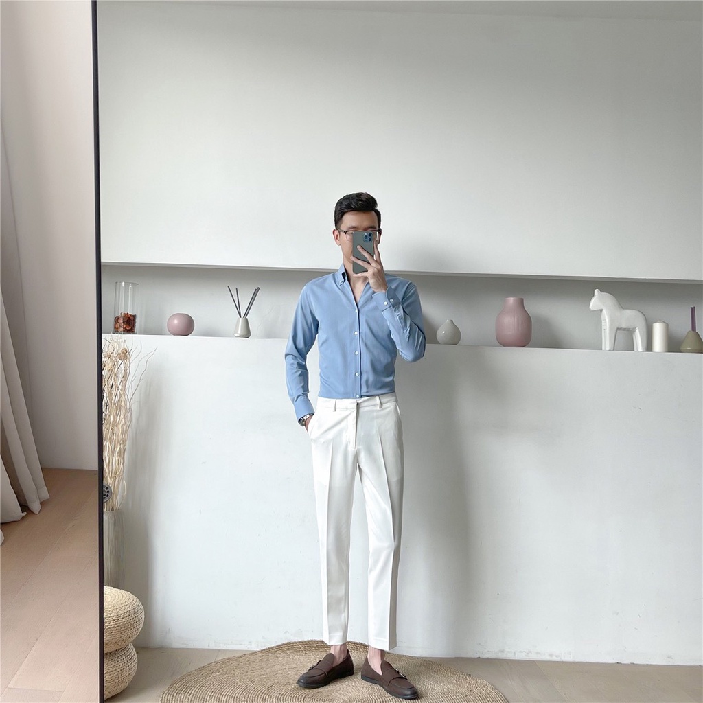 Áo sơ mi nam Trắng Đen cổ V Mới nhất cao cấp form hàn quốc trẻ đẹp dài tay không nhăn , Thời Trang công sở HT Luxury