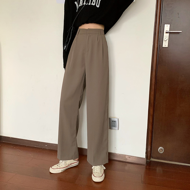 Quần dài lưng cao màu trơn kiểu dáng đơn giản 37735