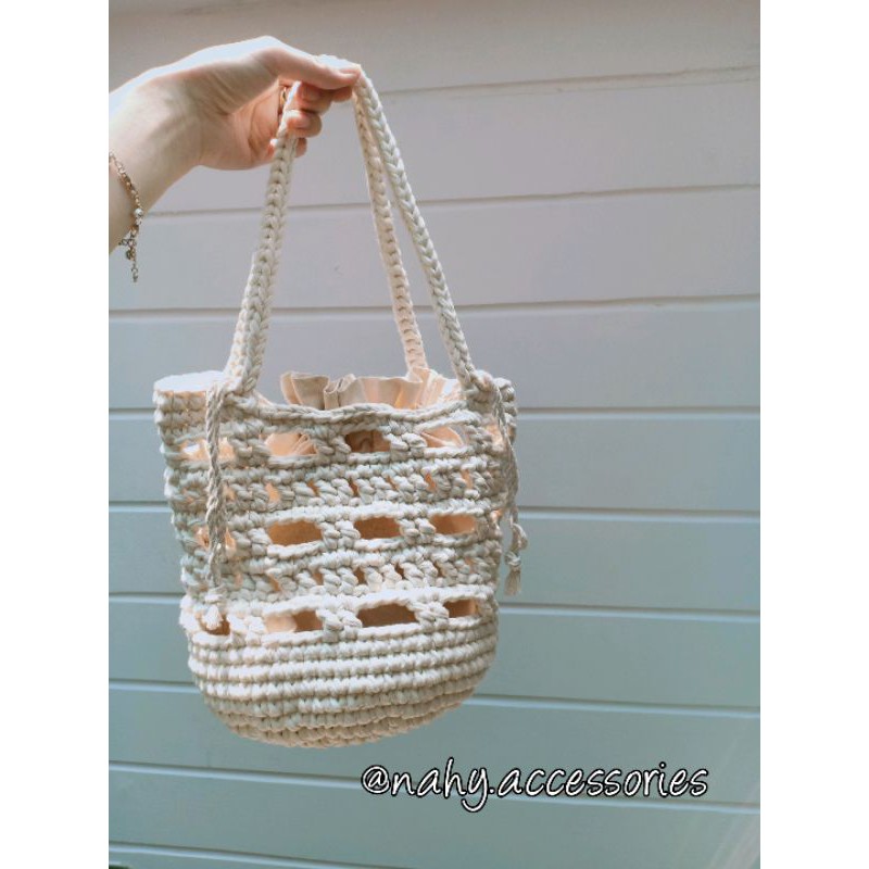 Túi móc len Handmade sẵn phong cách Hàn - màu trắng kem NHB0001