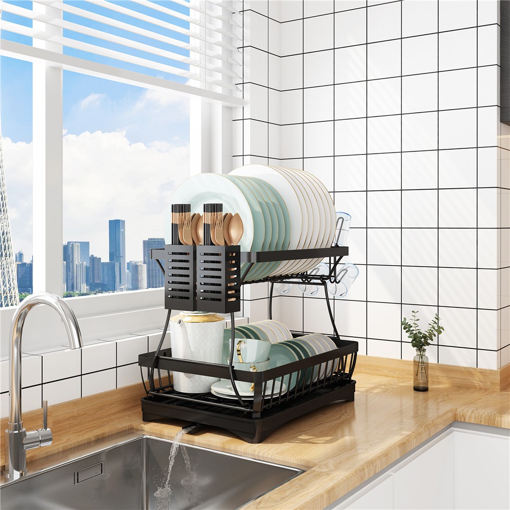 Kệ chén bát thông minh 2 tầng có khay, giá để bát đũa tiện dụng | BigBuy360 - bigbuy360.vn