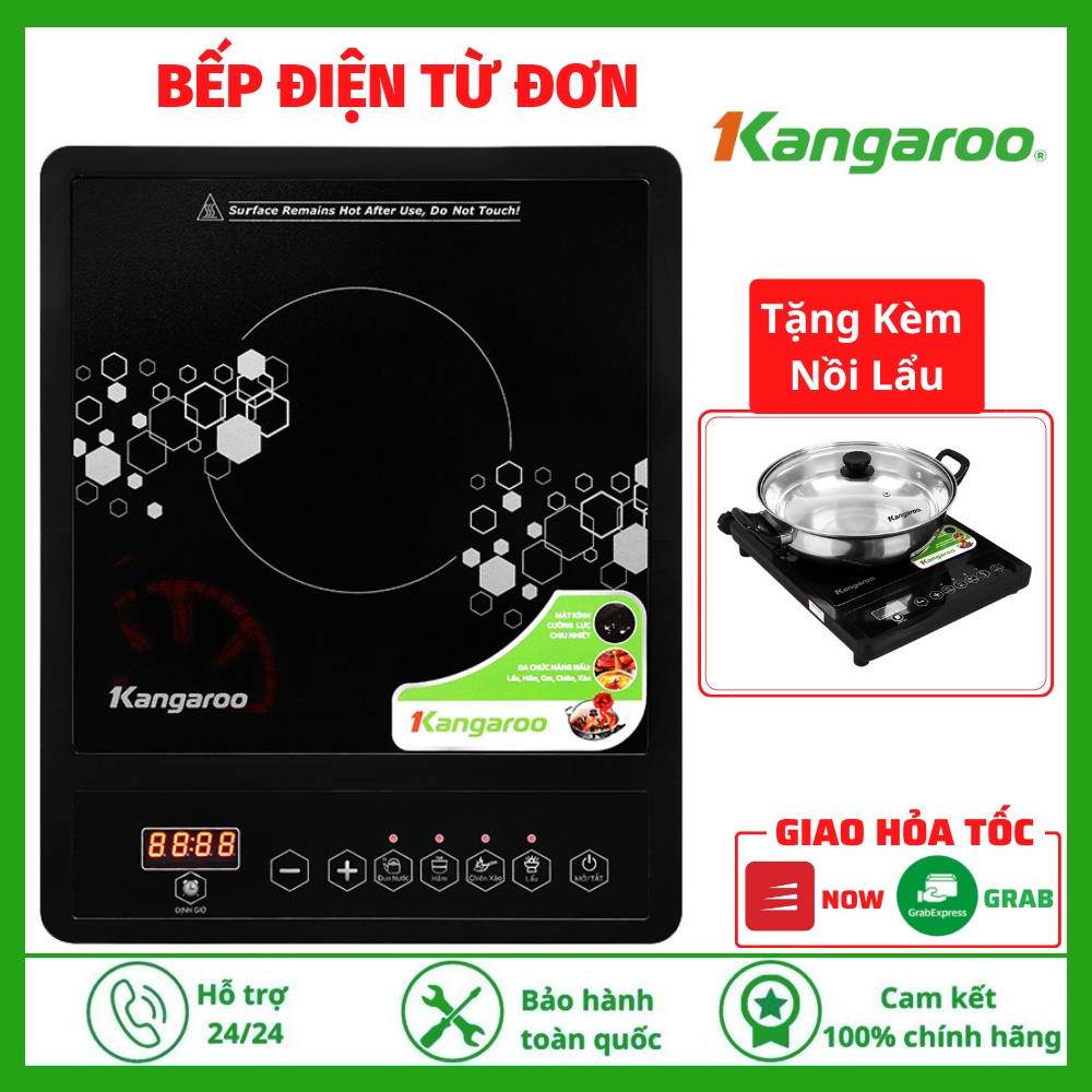 Bếp Điện Từ Đơn Kangaroo KG15IC1 Tặng Kèm Nồi Lẩu, Công Suất 1800W, Mặt kính Crystal, 4 Chức Năng Nấu Đa Dạng - BH 1 Năm