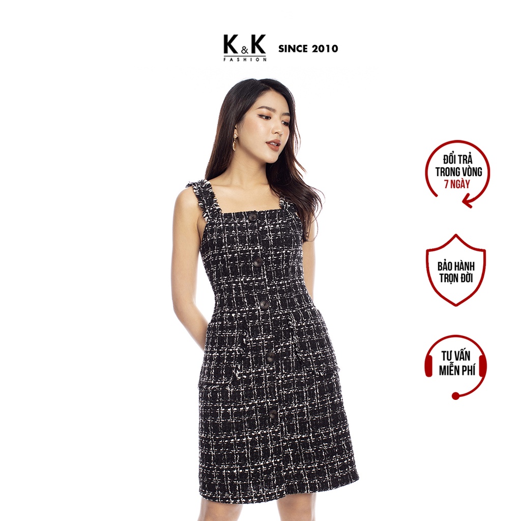 Đầm Đi Tiệc 2 Dây K&K Fashion KK106-34 Màu Đen Vải Tweed