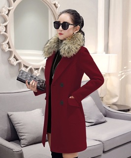 Áo khoác dạ kèm lông cổ