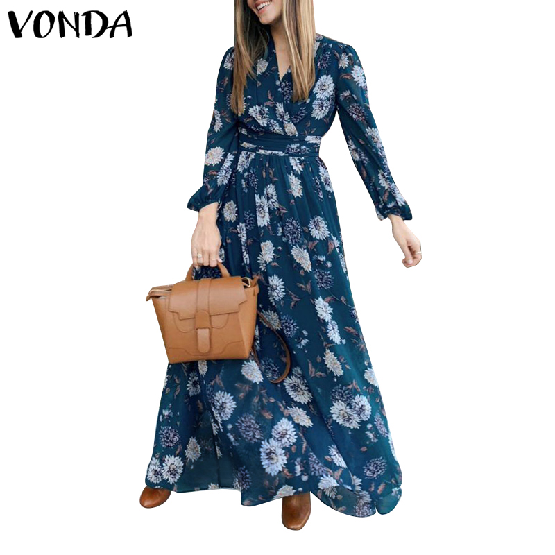 Đầm Nữ VONDA Dài Chữ A Rộng In Hoa Tay Dài Cổ V | BigBuy360 - bigbuy360.vn