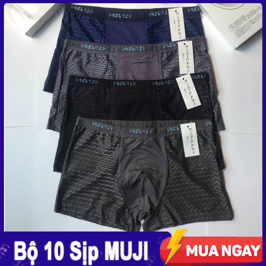 Bộ 10 Quần Sịp Đùi Nam MJ, Quần Lót Nam Thông Hơi Thoáng Mát -co giãn 4 chiều không gây hằn da khử mùi thoáng khí M30