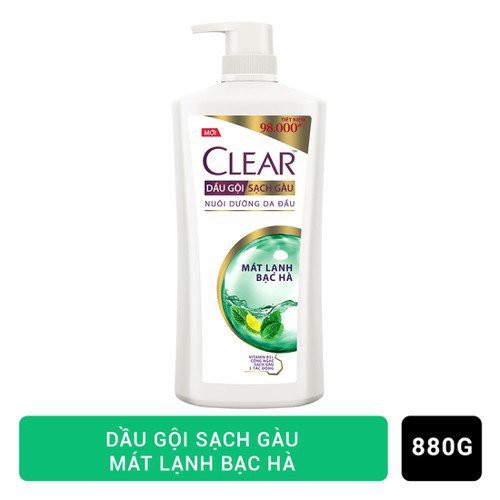 Dầu Gội Đầu Sạch Gầu Clear Mát Lạnh Bạc Hà, Muôi dưỡng Da Đầu 880g