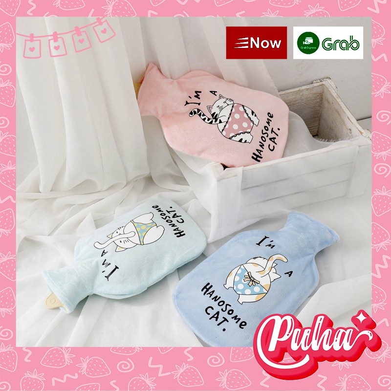 Túi chườm nóng bụng kinh Puha 1000ml, sưởi ấm tay chân, chườm nóng lạnh đa năng, grey cat.