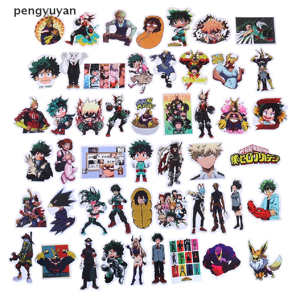 Bộ 50 Miếng Dán Trang Trí laptop Họa Tiết anime My Boku No Hero Dễ Thương