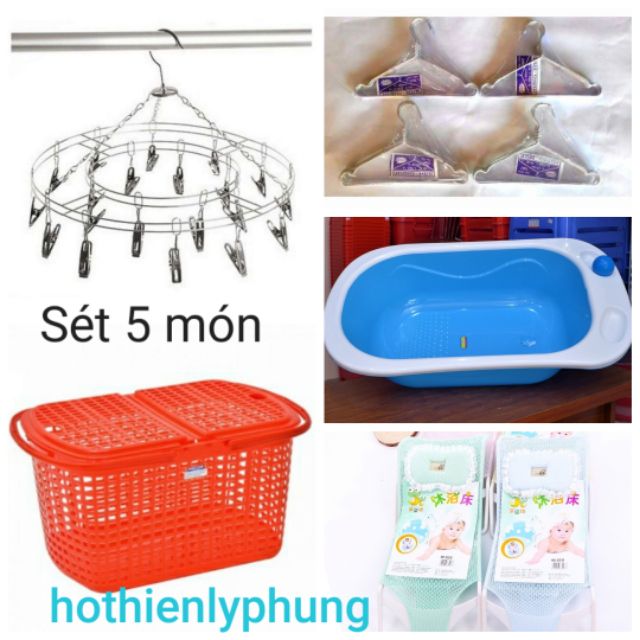 Combo đồ sơ sinh cho khách(chậu tắm + 2 móc dù + 30 móc phơi....)