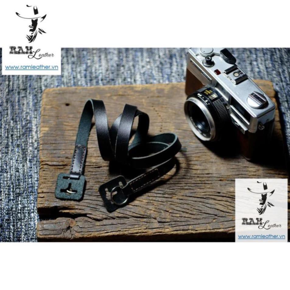 DÂY MÁY ẢNH DA BÒ THẬT MÀU ĐEN - RAM A2 BLACK CHỈ  - RAM LEATHER