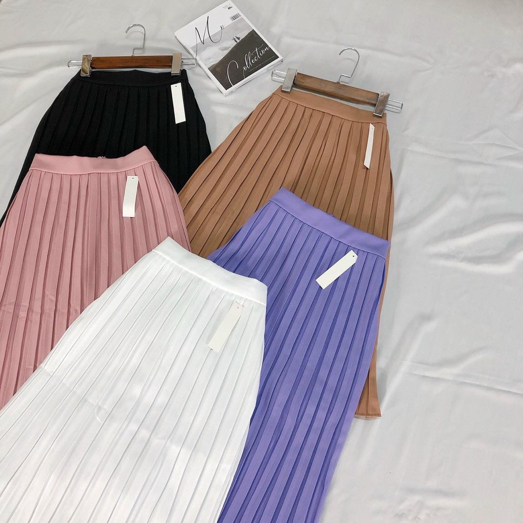 Chân váy xếp ly dài thời trang nữ, chất lụa mềm mại, màu sắc trẻ trung, chân váy xếp ly
