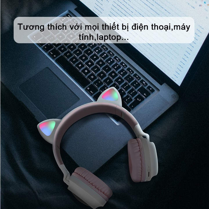 Tai Nghe Mèo Bluetooth Cao Cấp, Headphone Tai Mèo Đáng Yêu, Có Mic, Chống Ồn - Bảo Hành 12 Tháng.