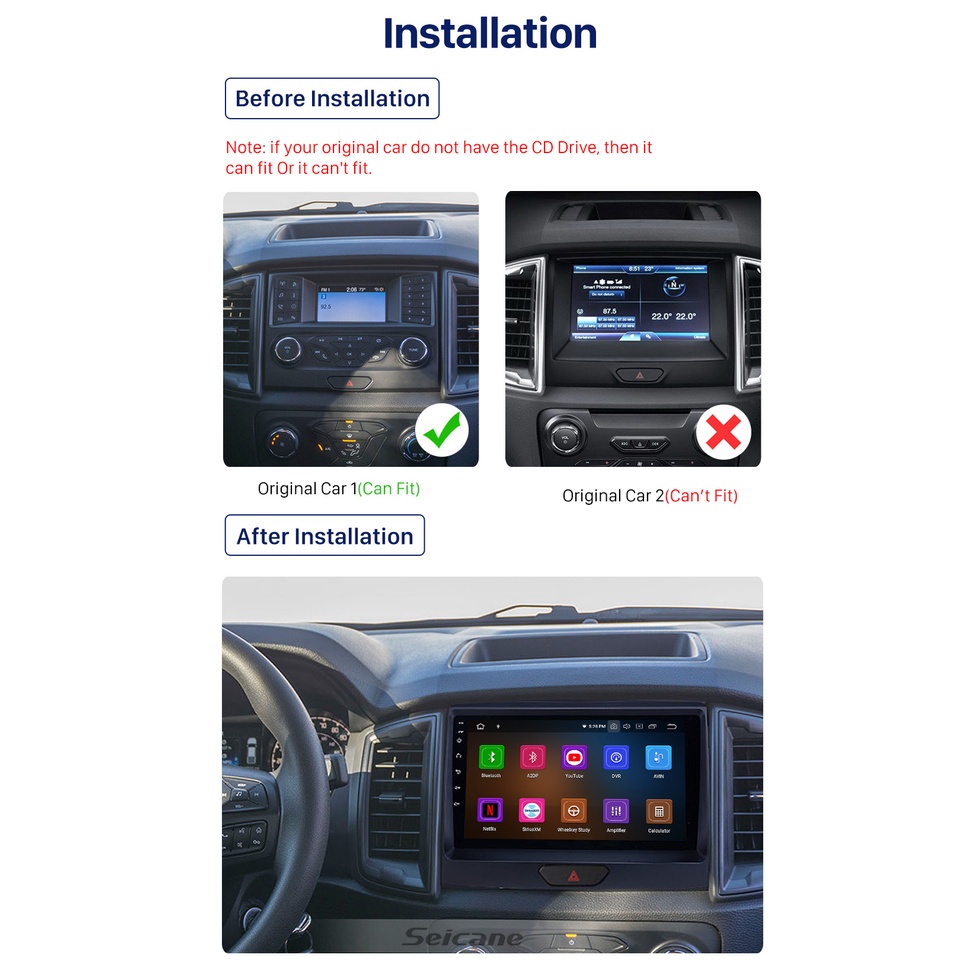 Mặt dưỡng màn hình DVD android 9” 10” FORD RANGER 2006-2011 2012-2015 2016-2019 2020 2021 cắm jack nguồn Zin