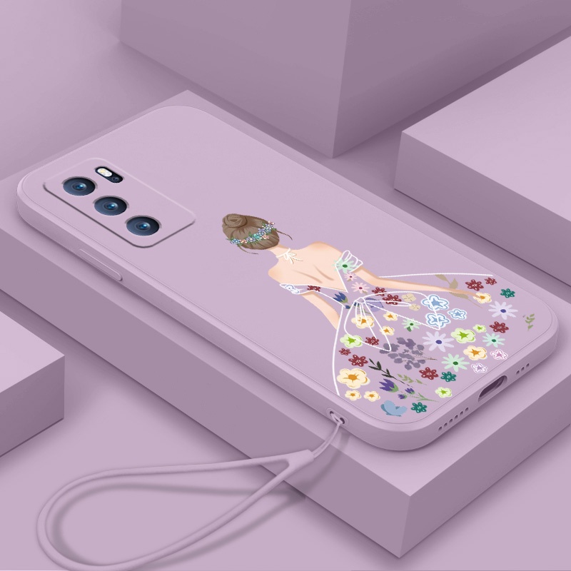 Ốp Điện Thoại TPU Silicon Mềm Họa Tiết Hoa Có Dây Đeo Cho oppo reno 6 4G reno 6 5G reno 7