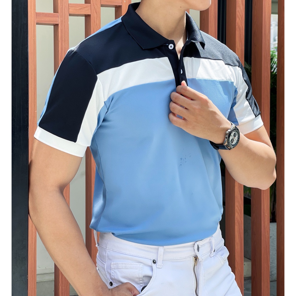 Áo polo nam cổ bẻ phối ngang 2 màu chất vải cá sấu Cotton xuất xịn,chuẩn form, sang trọng - thanh lịch TB045