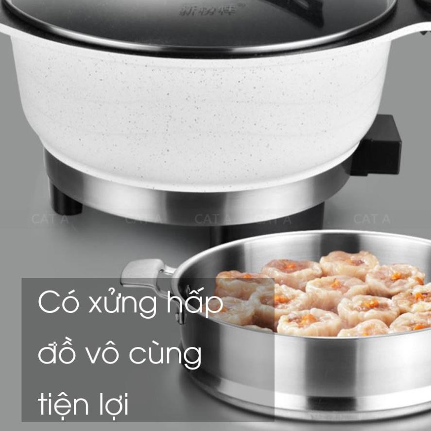 [SALE SỐC] Chảo điện, nồi lẩu hấp điện đa năng - Chống dính men đá hoa cương, có nắp kính [ Công suất lớn ]