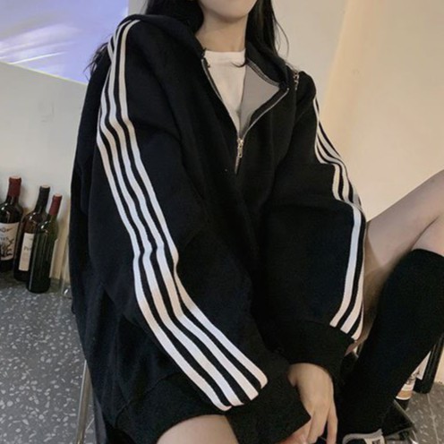 Áo Khoác Nữ, Áo Khoác Hoodies Kẻ Sọc Chất Nỉ 2 Màu Hot Hit | BigBuy360 - bigbuy360.vn
