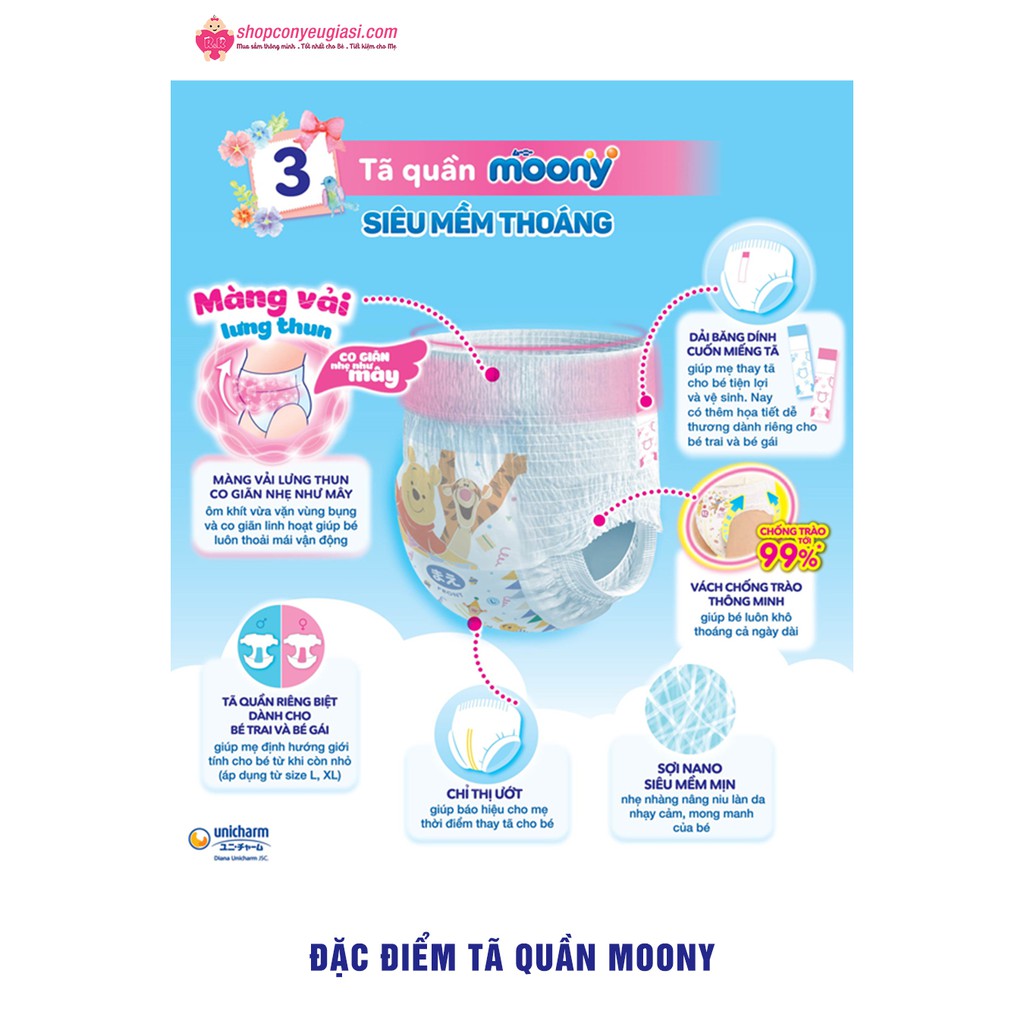 COMBO 3 TÃ Dán /Quần MOONY NB90/S84/M64/L54/L44/XL38/M58 - TẶNG Phao Chậu Tắm Hình Vịt Munchkin