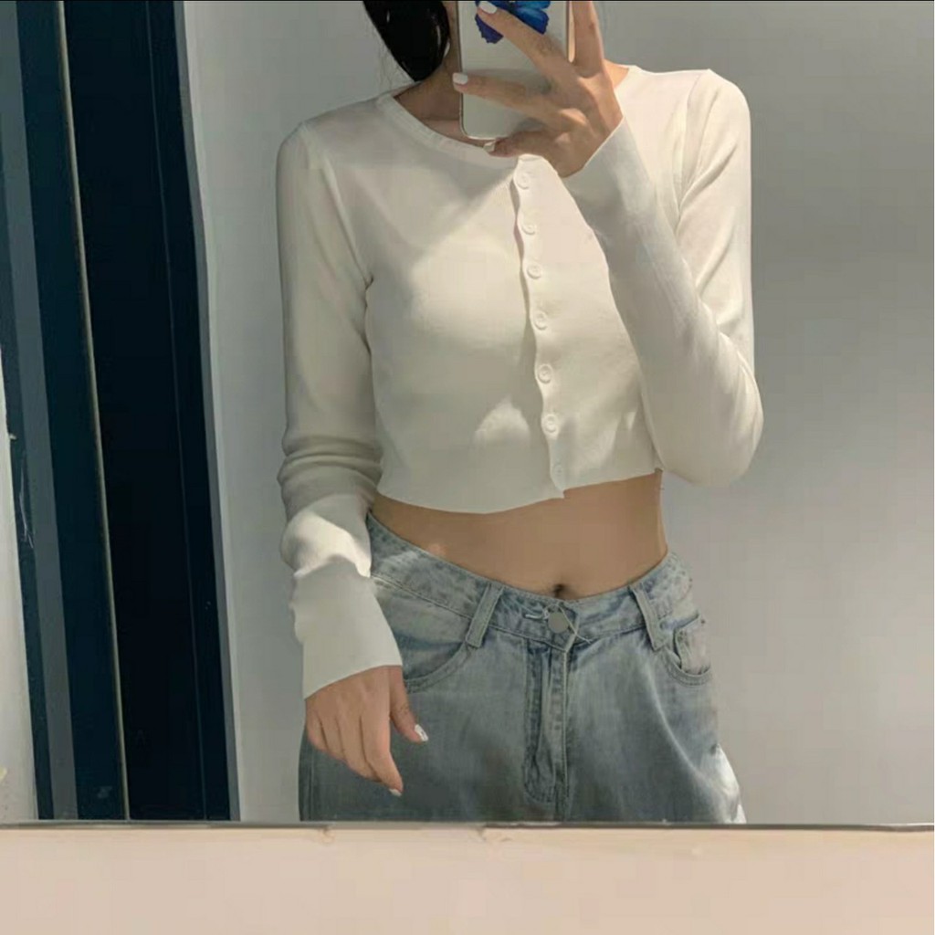 Áo Croptop YAN Cổ Tim Tay Dài Phối Khuy Unisex (2 MÀU) | BigBuy360 - bigbuy360.vn