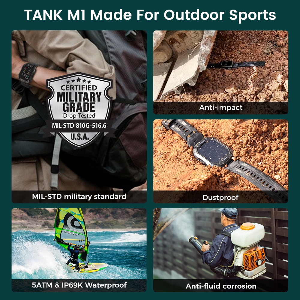 KOSPET TANK M1 Smartwatch Rugged Ngoài Trời Không Thấm Nước Đồng Hồ Thể Thao Cho Android IPhone