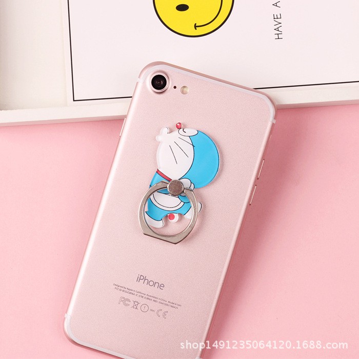 Móc giữ điện thoại Iring cao cấp kiểu nhẫn 2 in 1 hình Doraemon Chú mèo máy thần kì chắc chắn chế độ xoay 360 độ