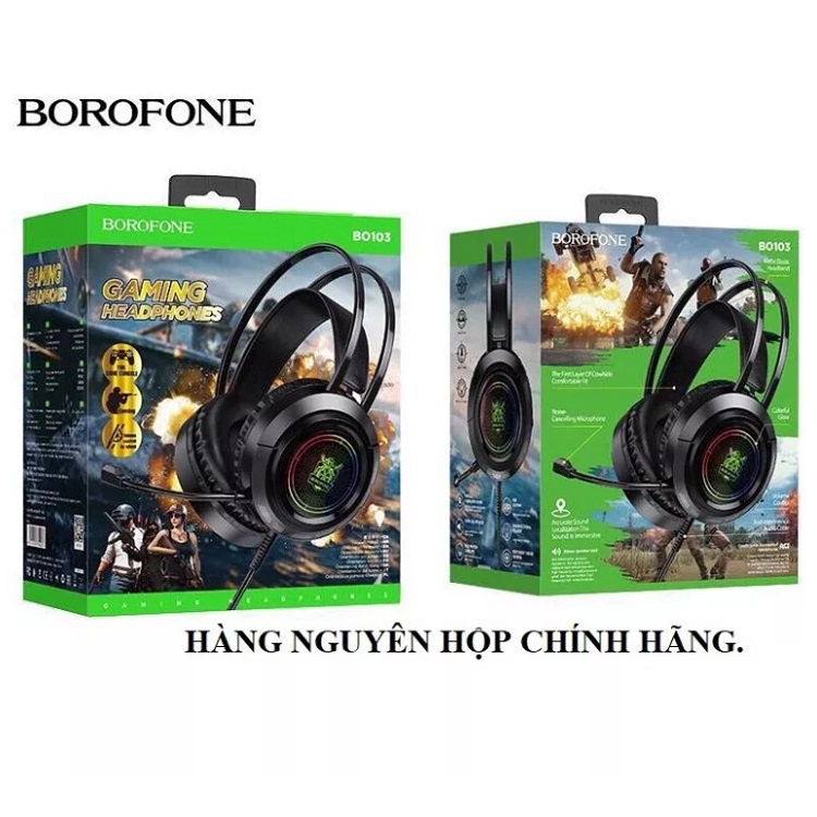 Tai Nghe Chụp Tai Có Dây Cho Game thủ BOROFONE BO103, Chống Ồn, Hiệu Ứng LED đẹp mắt, Jack USB và 3.5mm - Bảo Hành 12T