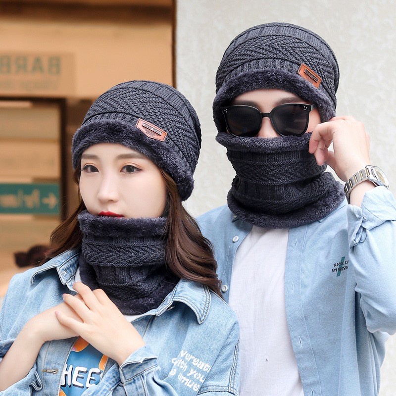 MVP179 Mũ len kèm khăn choàng cổ phong cách Hàn Quốc cho nam nữ hàng loại đẹp