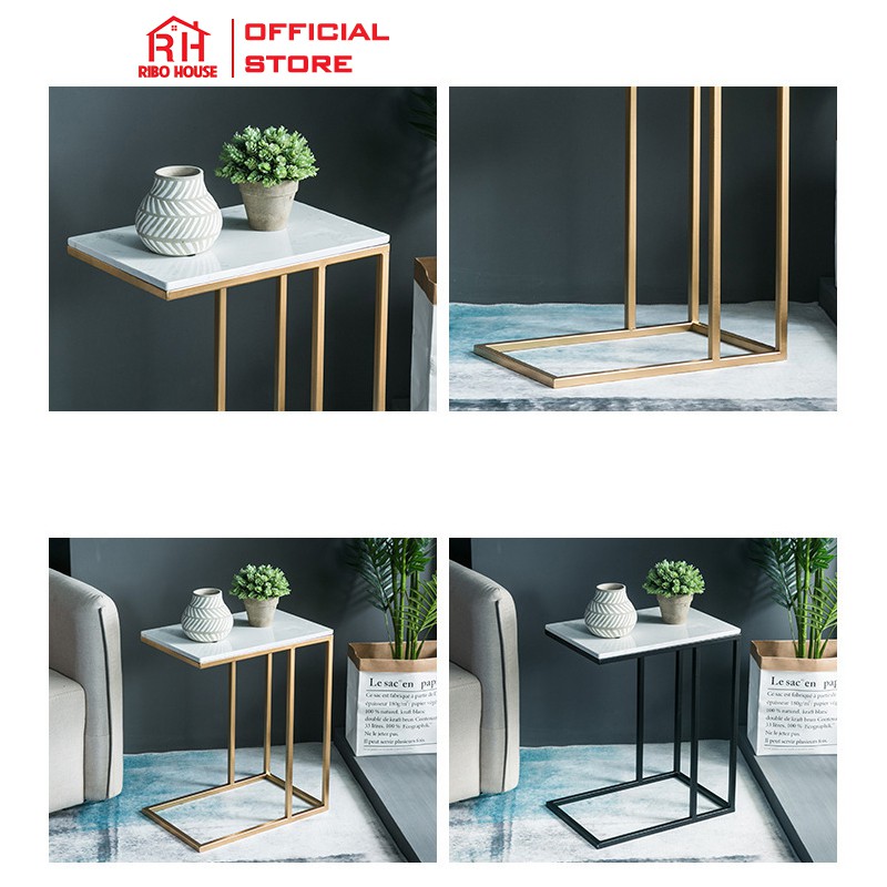 Bàn trà phòng khách decor mặt đá RIBO HOUSE để đầu giường hoặc cạnh sofa hình chữ nhật phong cách châu âu RIBO53 | BigBuy360 - bigbuy360.vn