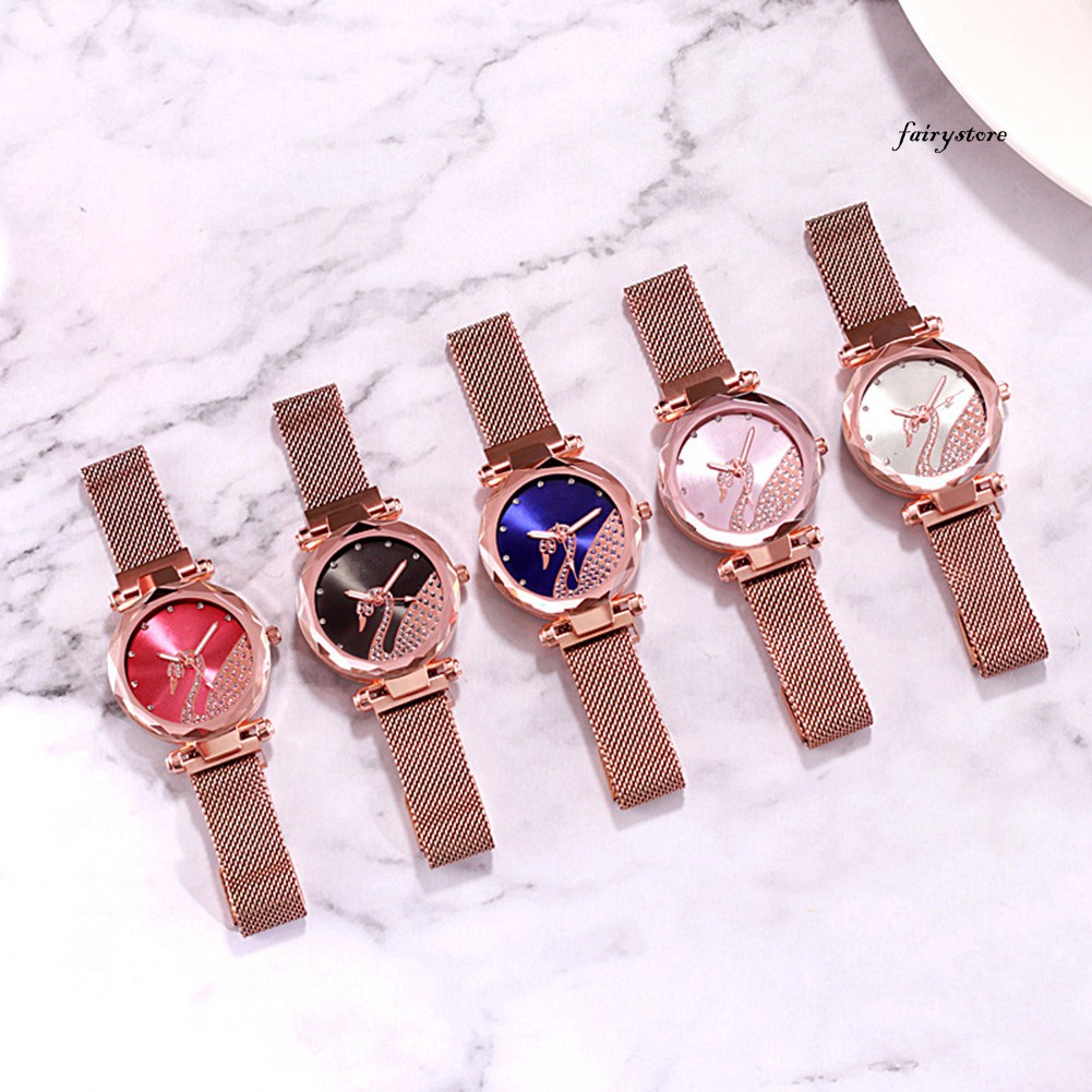 Đồng Hồ Analog Máy Quartz Mặt Tròn Đính Đá Sang Trọng Cho Nữ