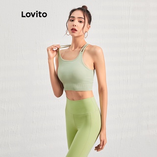 Áo ngực thể thao Lovito lưng dây đan chéo L07043 đen xanh lá