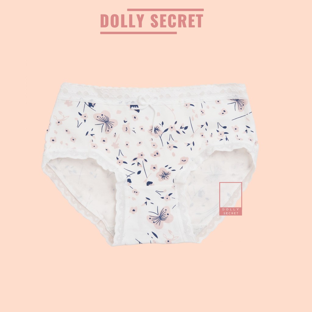 Quần Lót Cotton Nữ DOLLY SECRET Viền Ren Y Tế Học Sinh Cao Cấp Họa Tiết Màu Trắng Vải Kháng Khuẩn Mềm Mại QL050 | BigBuy360 - bigbuy360.vn