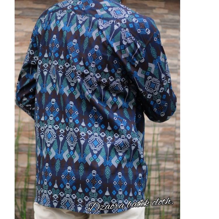 ! Áo sơ mi tay dài cánh dơi màu xanh navy Songket cho nam