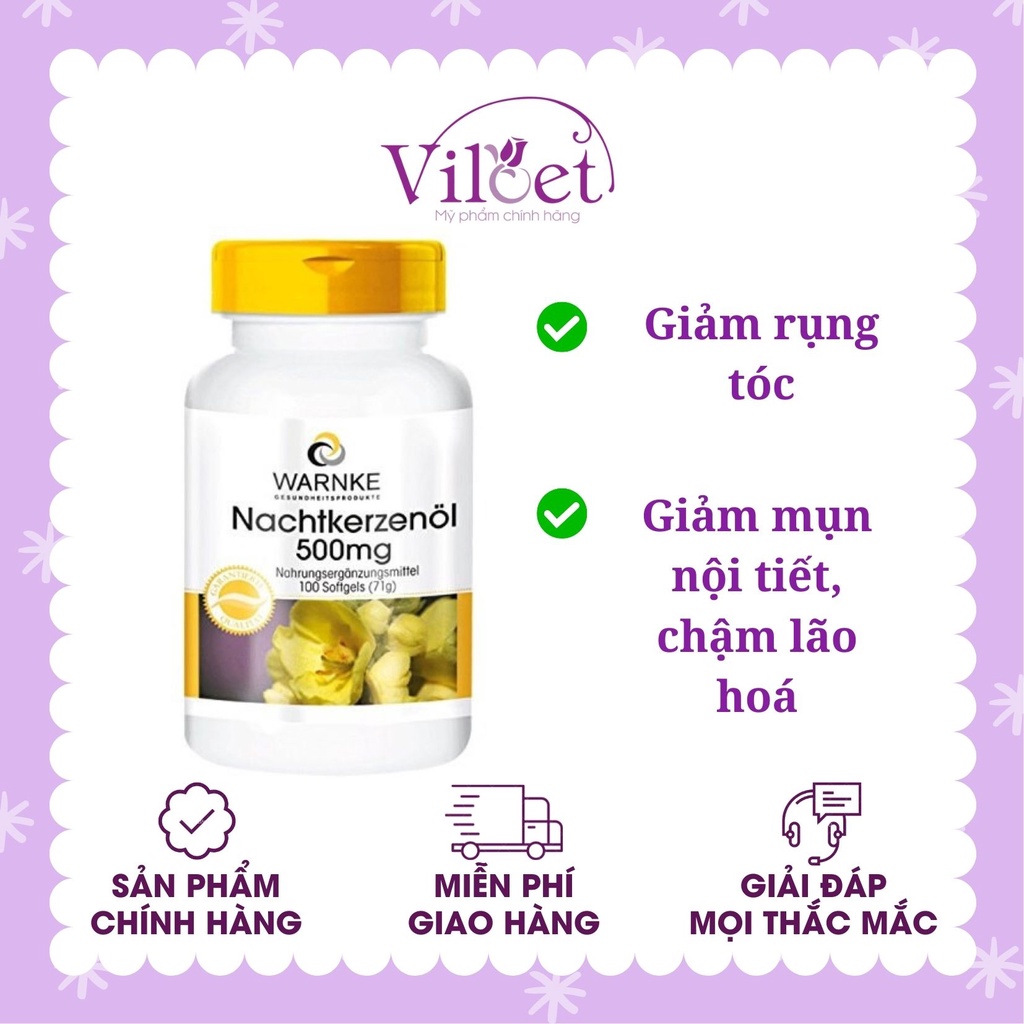 Tinh dầu hoa anh thảo Warnke Đức dưỡng tóc mượt, giảm rụng tóc hộp 100 viên - Shop Viloet
