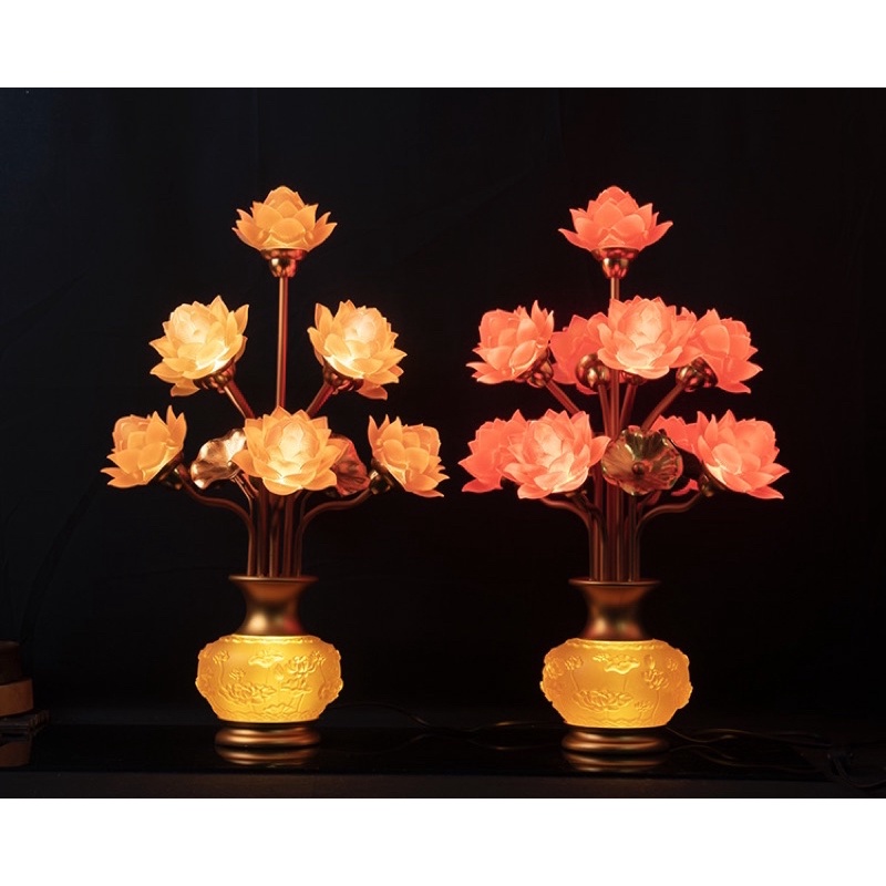 CÂY ĐÈN LED HOA SEN LƯU LY THỜ CÚNG TRANG TRÍ