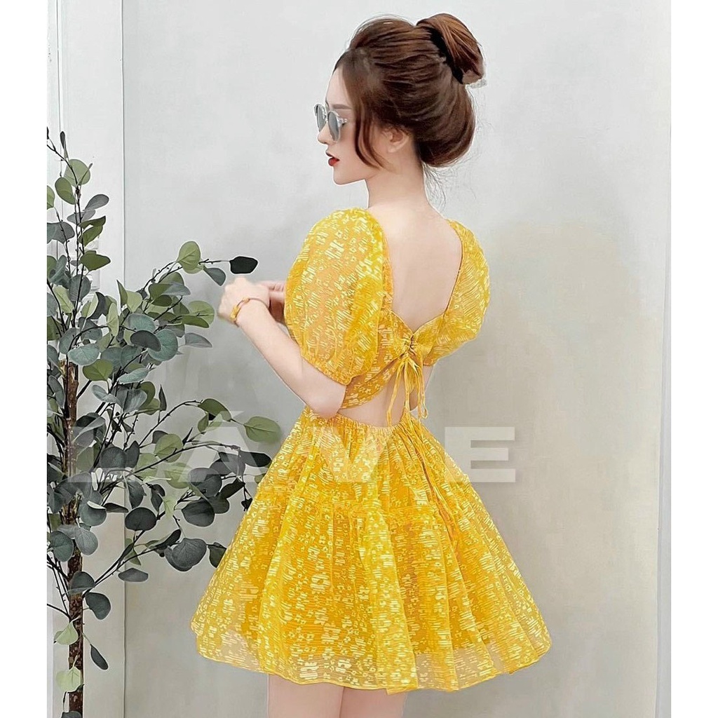[HCM] Đầm Nữ Ren Hoa Cổ Chử U Tay Phồng Thời Trang Nữ Sam Closet Free Size 40-55kg