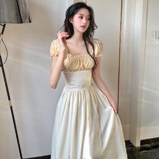 Đầm Tay Ngắn Cổ Vuông Phong Cách Pháp