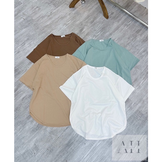 Áo thun cotton cộc tay cổ tim đuôi tôm dáng rộng - Lumii