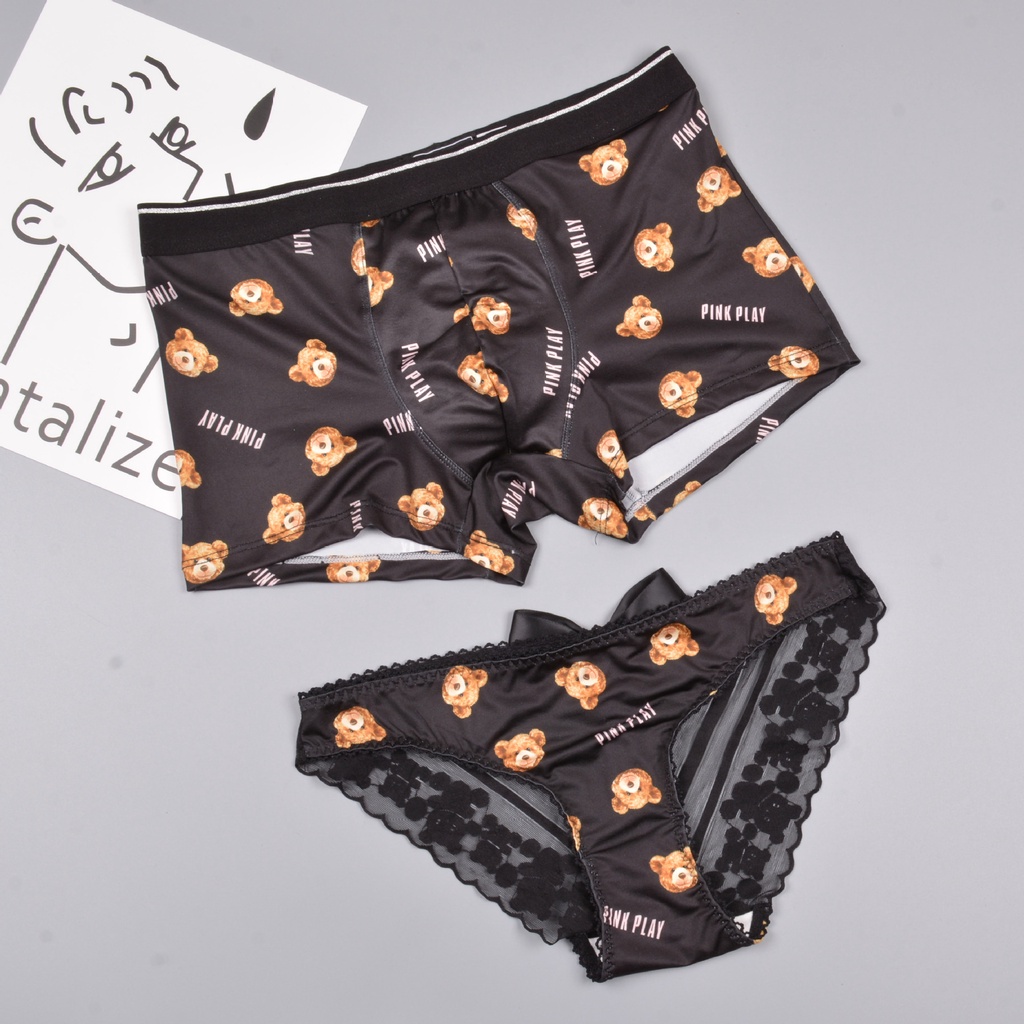 【Low Waist】New Cặp Đôi Quần Lót Hoạt Hình In Nam Thấp Nữ Lưng Gợi Cảm Của Quần Lót Tam Giác Phối Ren