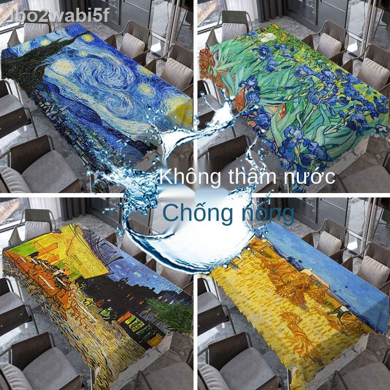 (HÀNG HOT)lbo2wabi5fVan Gogh Starry Moon Night Khăn trải bàn không thấm nước và chống đóng cặn Hình chữ nhật Bức tranh n