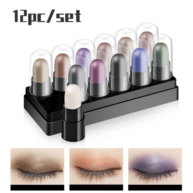 Phấn Mắt Dạng Bút 12 Màu Sắc Ngọc Trai Long Lanh Chống Nước Lâu Trôi