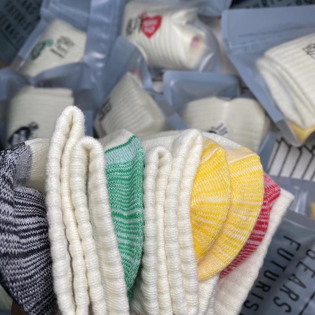 HUMAN MADE Tất Vớ Cotton Cổ Vừa Thêu Họa Tiết Trái Tim Phong Cách Nhật Bản Dễ Thương Thời Trang