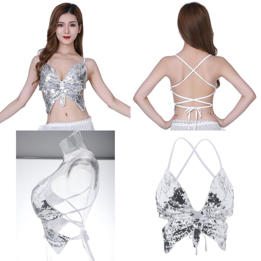 Áo Lót Múa Bụng Đính Kim Sa Hình Bướm Dành Cho Nữ